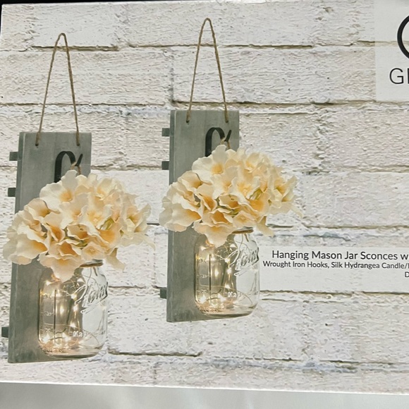 Other - New! Never used Hanging Mason Jar Sconces with LED Fairy Lights and flowers.